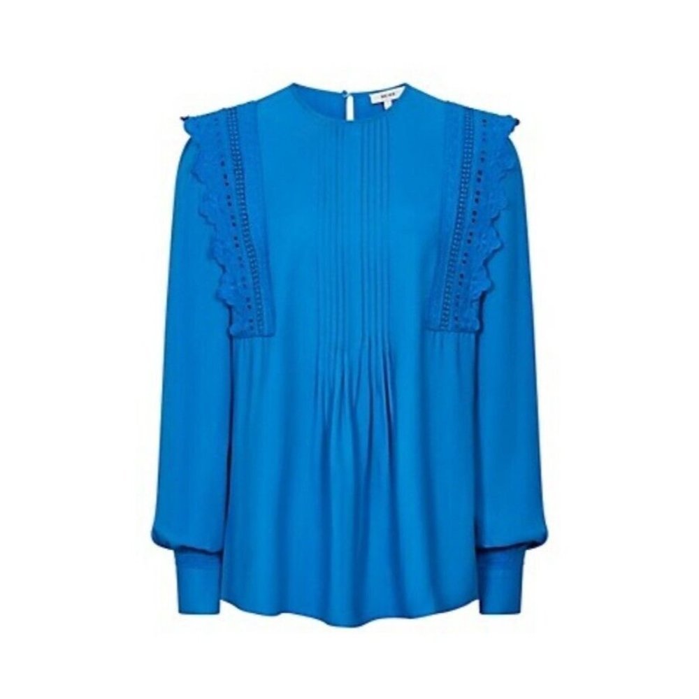 Reiss Womens Size 8 Cobalt Blue Bexley Fabric Interest Blouse Top Shirt New